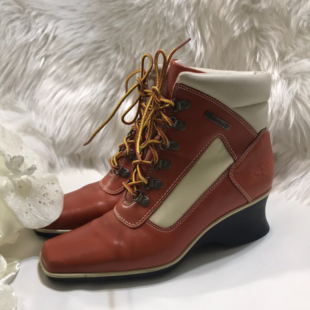Timberland Rust Orange and Cream Leather Ankle Boots